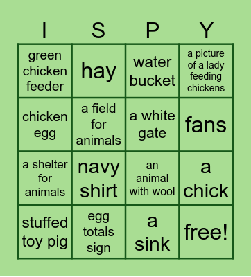 Easy Farmyard "I-Spy" Bingo Card