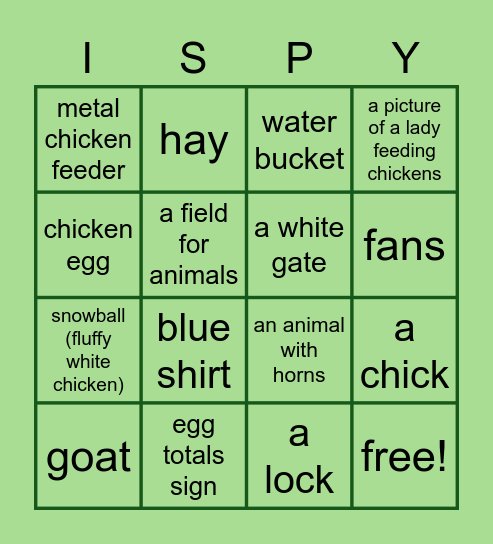 Easy Farmyard "I-Spy" Bingo Card
