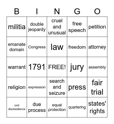 Bill of Rights Bingo Card