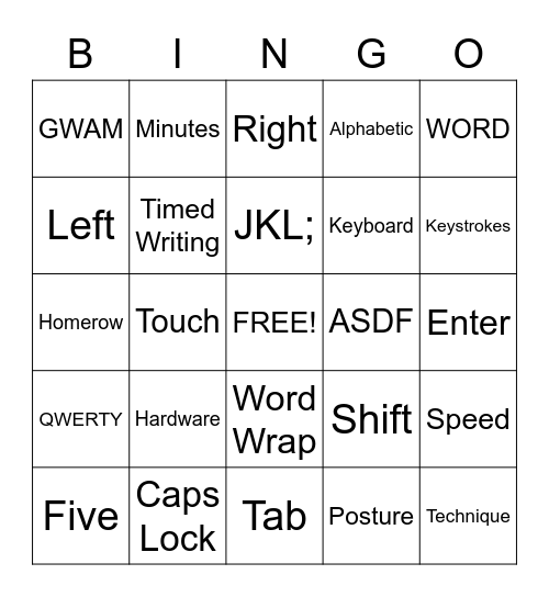 Keyboarding Bingo Card