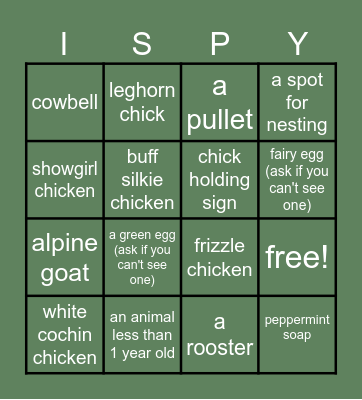 Advanced Farmyard "I-Spy" Bingo Card