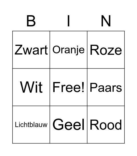 Dutch Colors Bingo Card