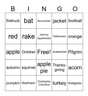 Fall Bingo Card