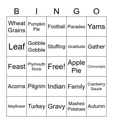 Thanksgiving BINGO Card