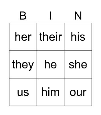 Pronouns Bingo Card