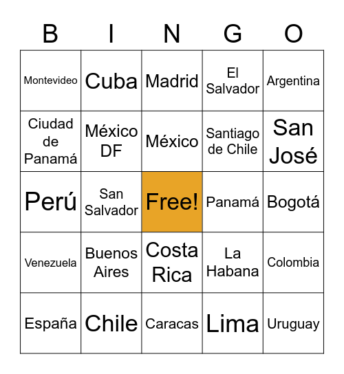 Los Países Bingo Card