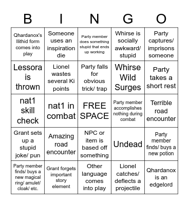 Untitled Bingo Card
