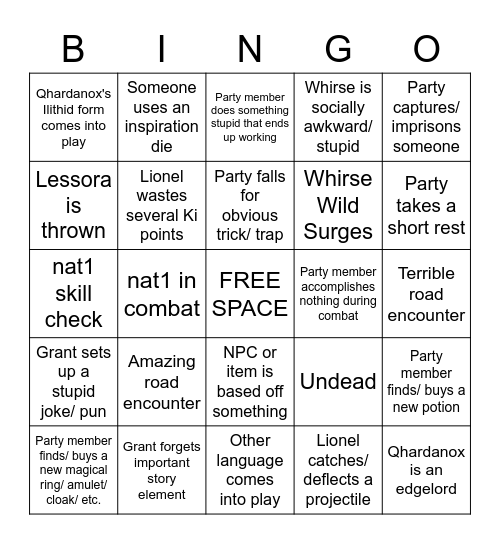 Untitled Bingo Card