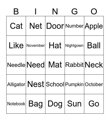 Name the Nn Bingo  Bingo Card