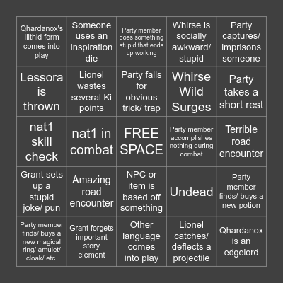 Dungeons & Dumbasses 2 Bingo Card