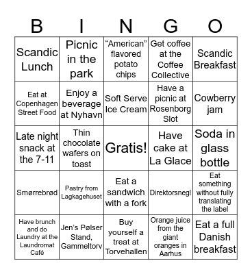 Eat your way through Copenhagen Bingo Card
