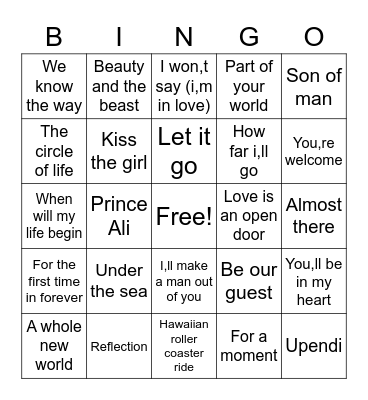 MUSIC PLAYER CARDS, JIMBO DISNEY MUSIC CARDS Bingo Card