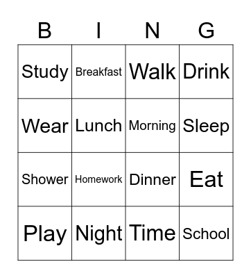 Daily Routine Bingo Card
