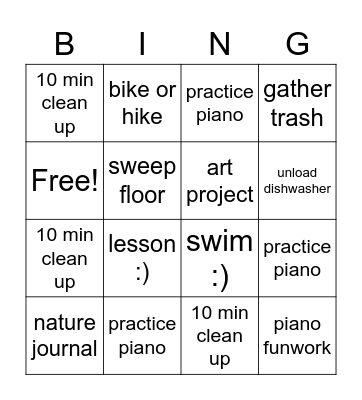 Lucy's Bingo Card