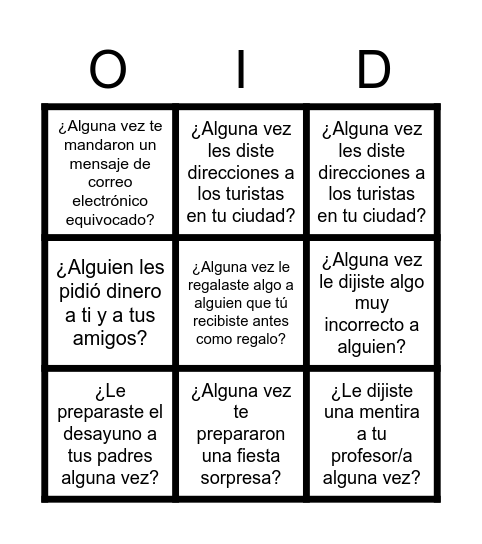 Bingo de pronombre de OD y OI¿ Bingo Card