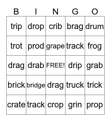 R Blends Bingo Card