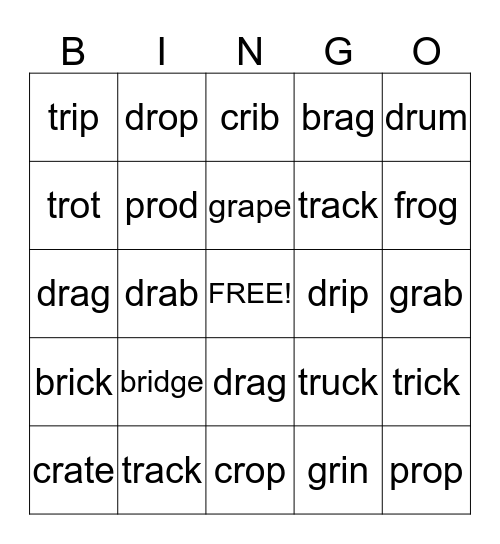R Blends Bingo Card