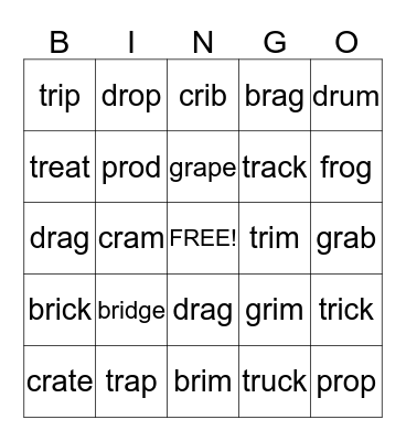 R Blends Bingo Card