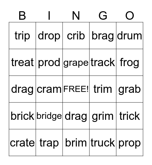 R Blends Bingo Card