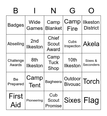 Cub Scouts Bingo Card