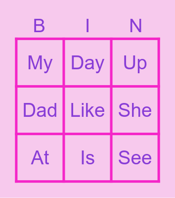 Sight Words Bingo Card