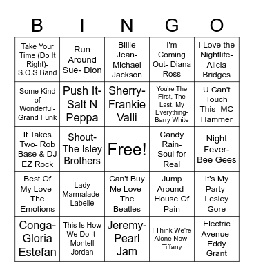 Songs Bingo Card