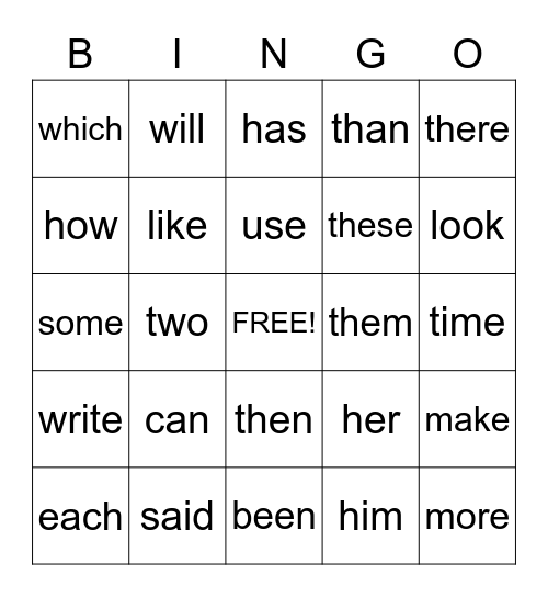 Sight Words 50-75 Bingo Card