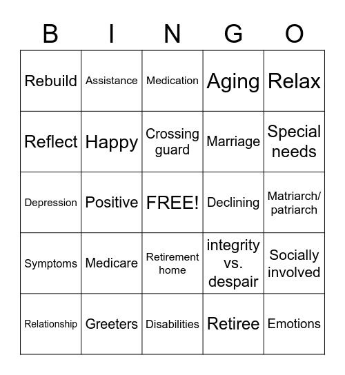 Retirement  Bingo Card
