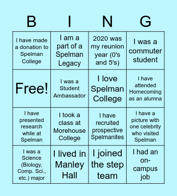 Spelman College Bingo Card