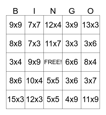MULTIPLICATION BINGO Card