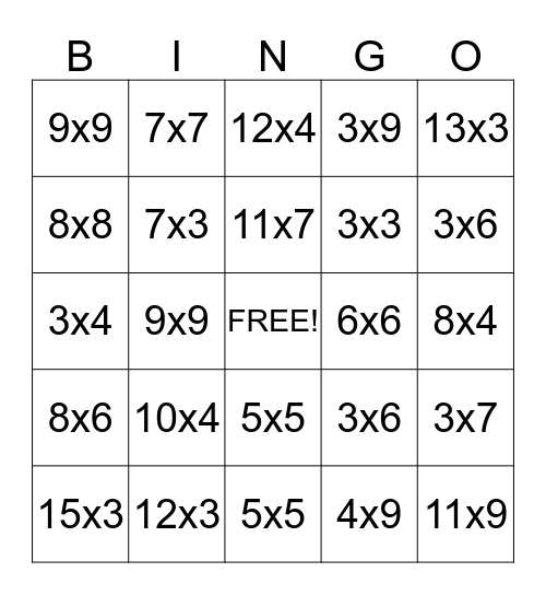 MULTIPLICATION BINGO Card