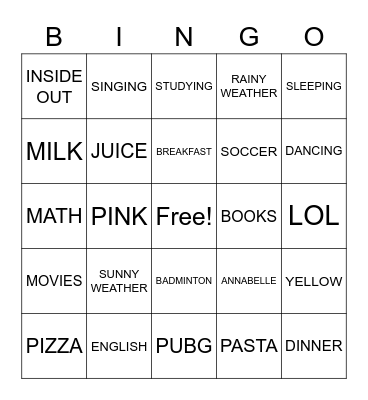 I LIKE IT BEST! Bingo Card