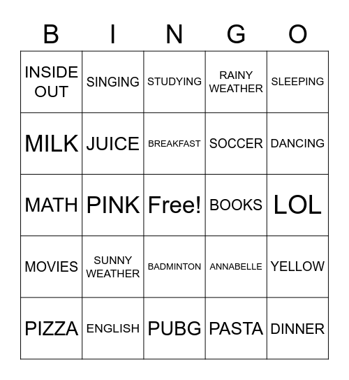 I LIKE IT BEST! Bingo Card