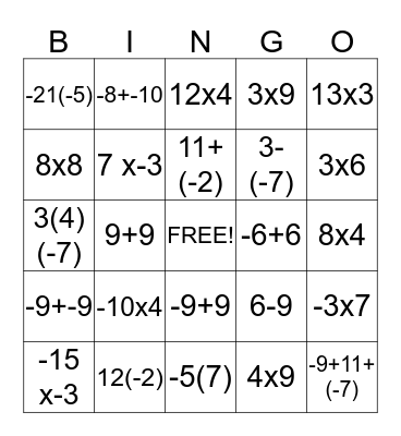 MULTIPLICATION BINGO Card