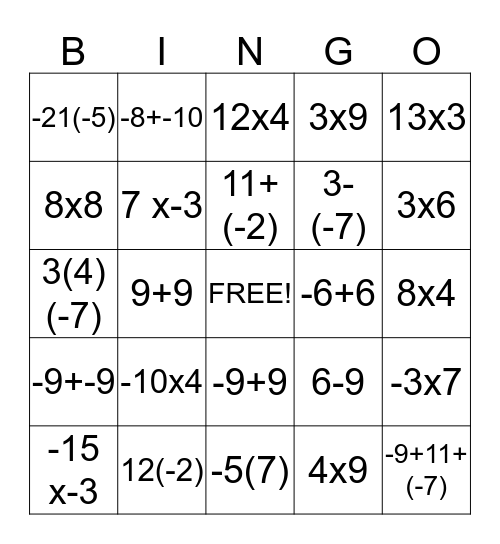 MULTIPLICATION BINGO Card
