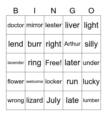 L and R Bingo Card