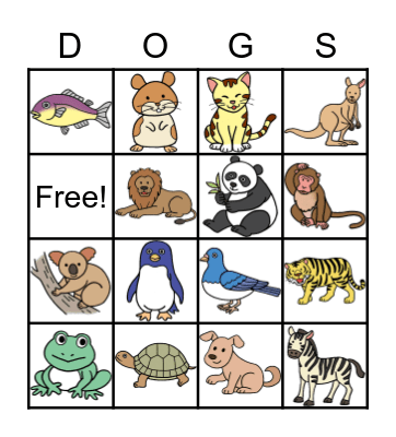 Animal Bingo Card
