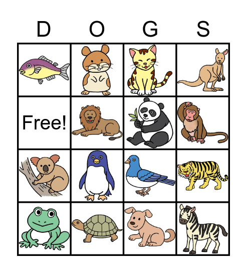 Animal Bingo Card