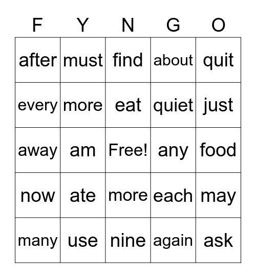 FYN - GO Bingo Card