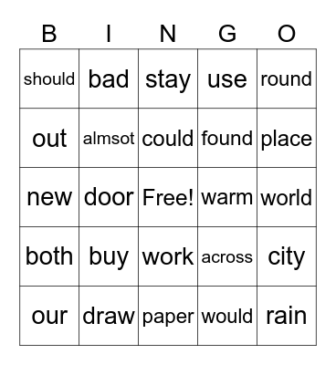 Lilian Bingo Card