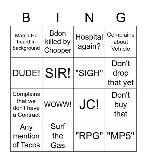 BSF BINGO Card