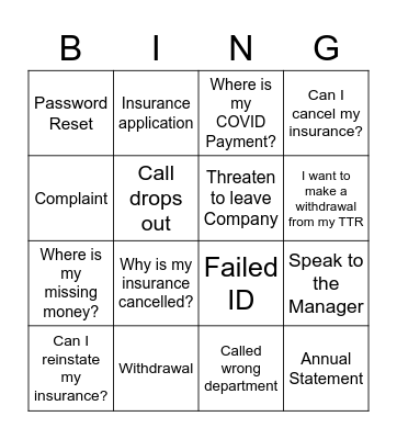 GI SIR Bingo Card