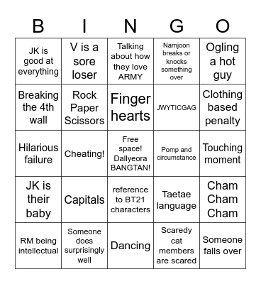 RUN BTS BINGO Card