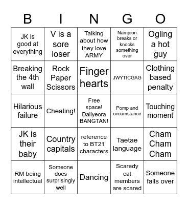 RUN BTS BINGO Card