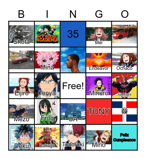 My Hero Academia Bingo Card