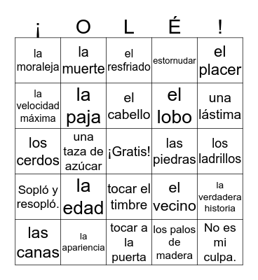 Cuentos Cortos - Listas 1 & 2 Bingo Card
