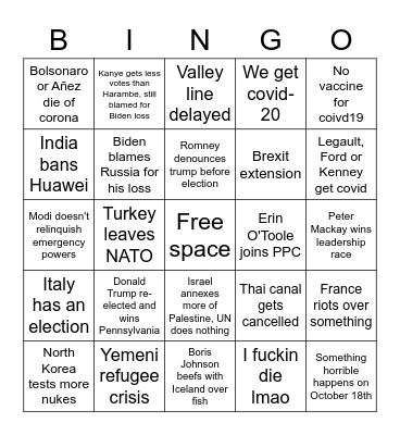 2020 Bingo Card