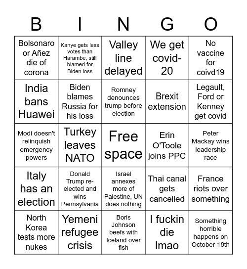 2020 Bingo Card