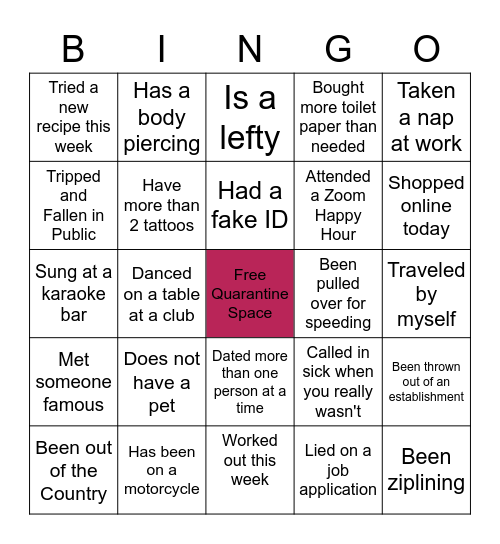 Virtual Happy Hour Bingo Card