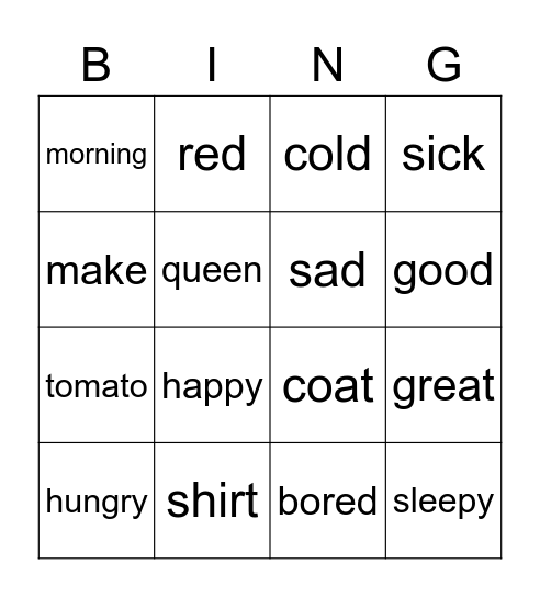 Lesson 5: How Are You? Bingo Card
